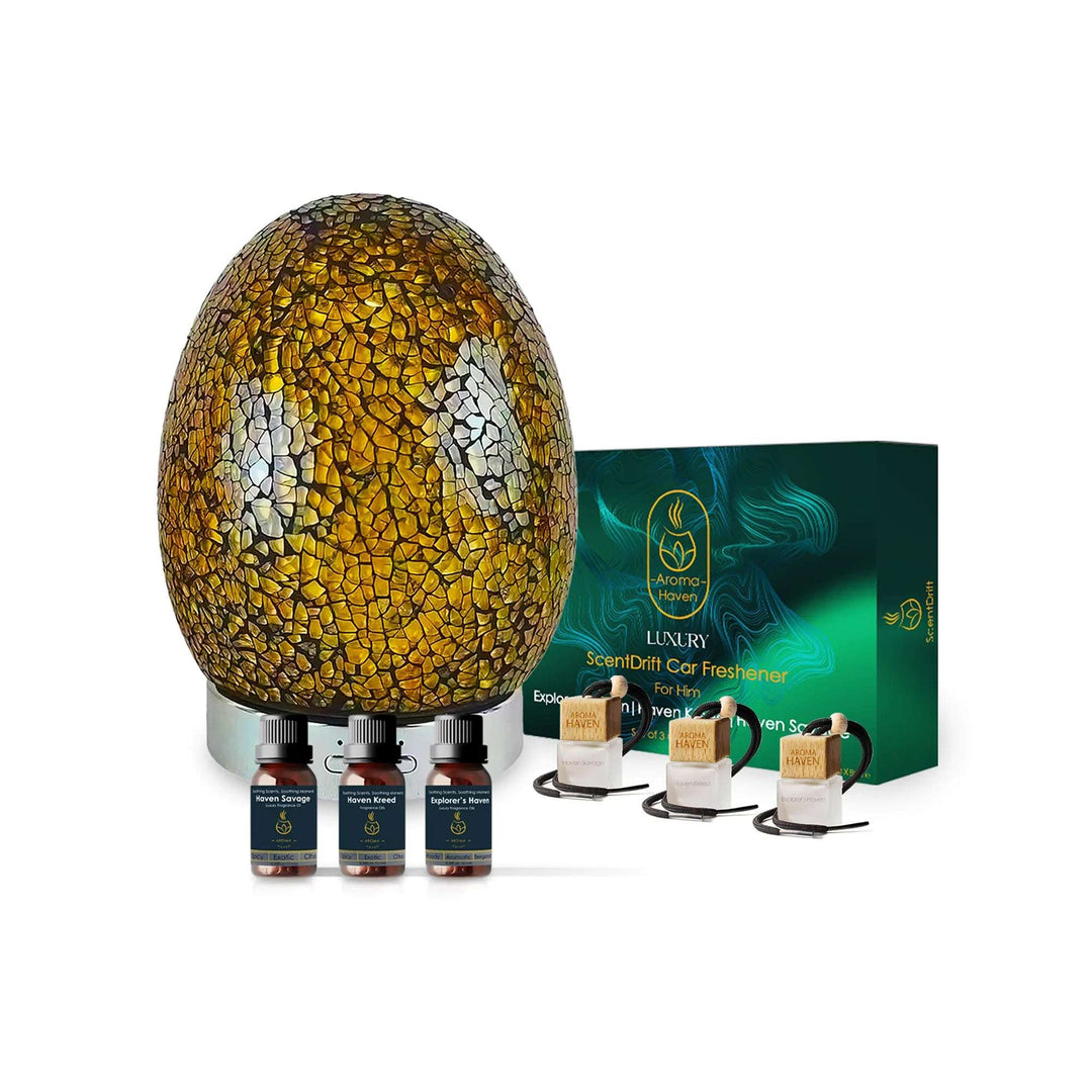 ultrasonic diffuser with fragrance oils and car freshener hanging