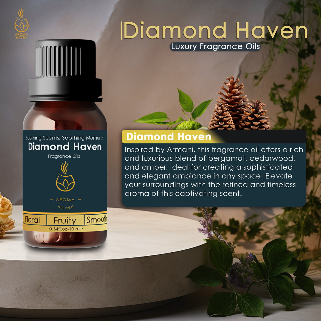 Diamond Haven fragrance oil for women, inspired by Armani, with bergamot, cedarwood, amber scents, perfect for diffusers.