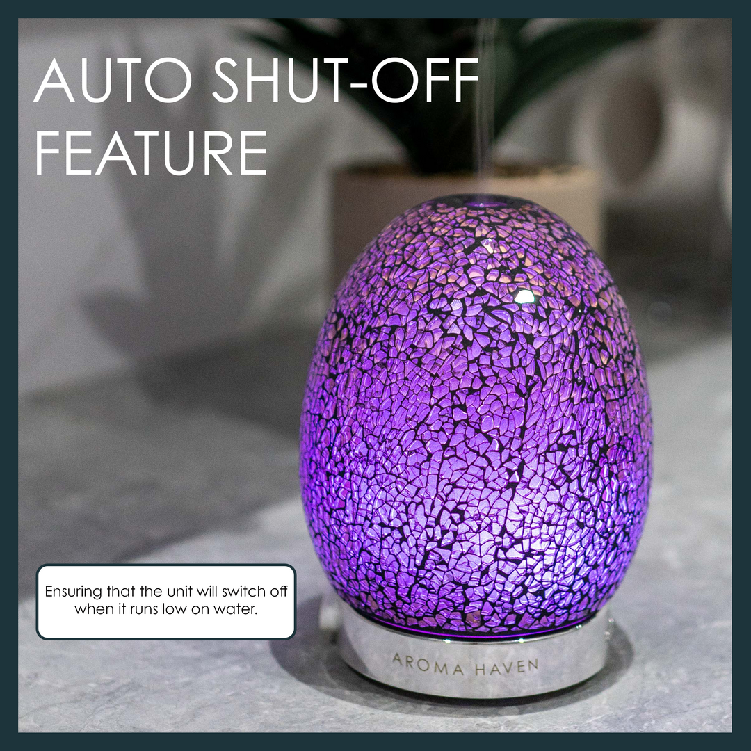 Aroma diffuser in mosaic design, auto shut-off ensures safety by stopping when water runs out.