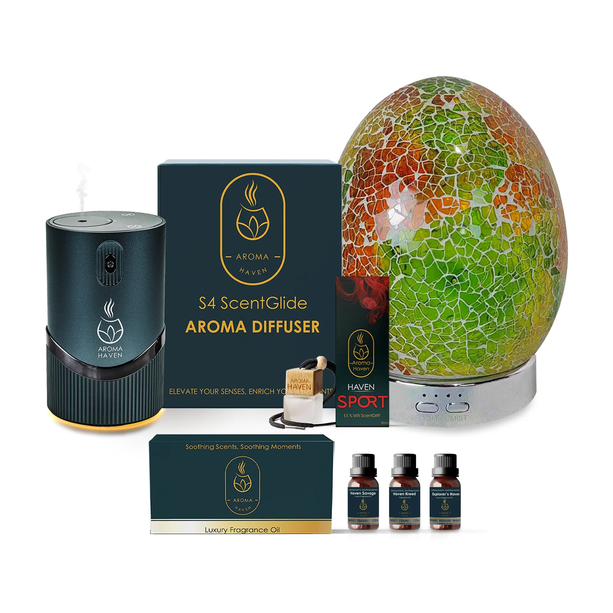 waterless oil diffuser with s3 ultrasonic diffuser, oils sets, hanging freshner wellbeing bundles