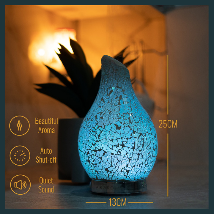 Aroma diffuser with mosaic design, providing a beautiful scent, quiet operation, and automatic shut-off for safety.