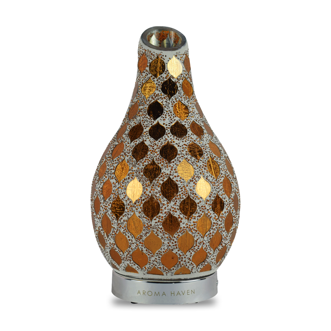 Decorative Aroma Haven diffuser with stunning mosaic pattern, designed to enhance home decor and provide a soothing aromatic experience