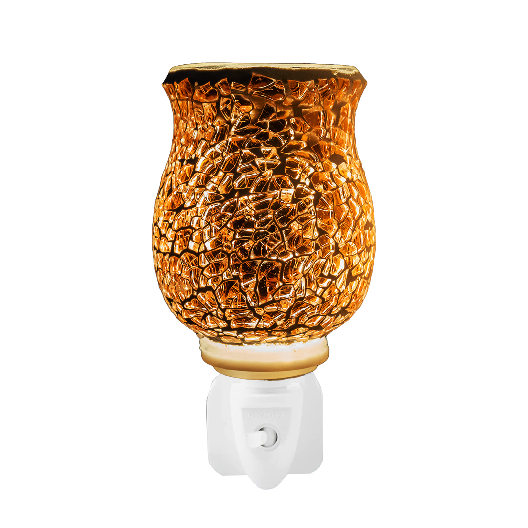 Crackle Rose Gold S2 Mosaic Plug-In Warmer, Electric Wax Melt Burner and Night Light, perfect for enhancing home ambiance, available at Aroma Haven UK.