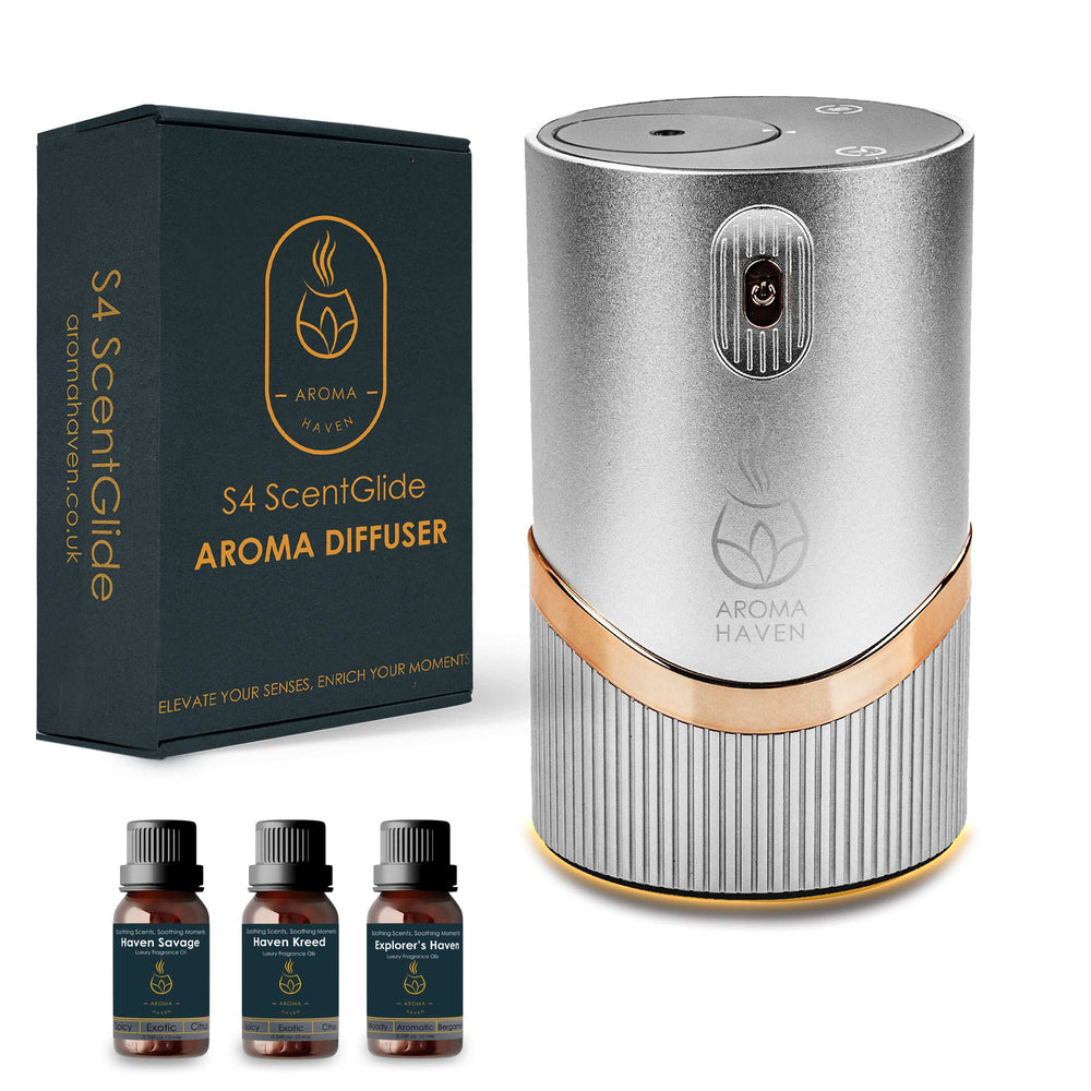 S4 ScentGlide Silver Waterless Diffuser With  Fragrance For Him - Aroma Haven